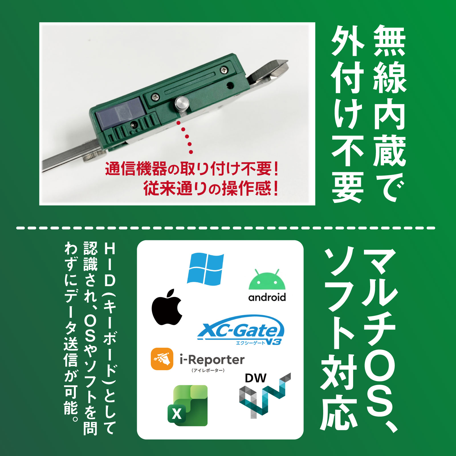無線内蔵で外付け不要。マルチOS/ソフト対応。